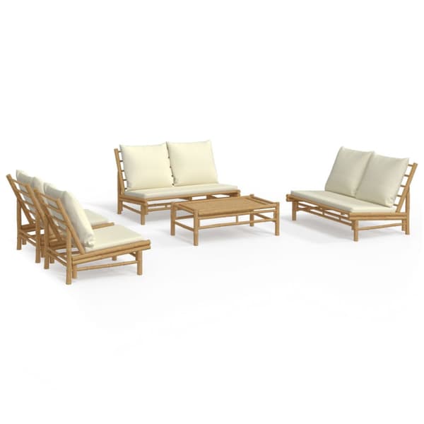 Loungegrupp 5 delar gräddvita dynor bambu