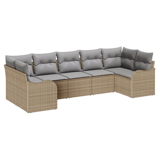 Trädgårdsoffset med lagring 7 pcs beige och ljusgrå Poly rattan