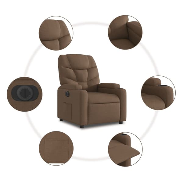 Elektrisk reclinerfåtölj Brun tyg