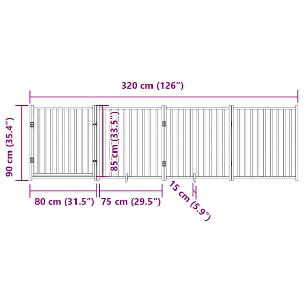 Hundgrind med dörr vikbar 4 paneler vit 320 cm massivt granträ