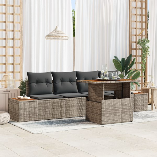 Trädgårdsoffset med lagring 5 pcs Grå Poly rattan
