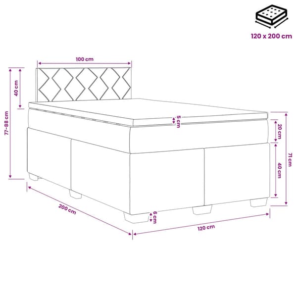 Boxspring säng med madrass och LED Mörkgrå 120 x 200 cm Sammet