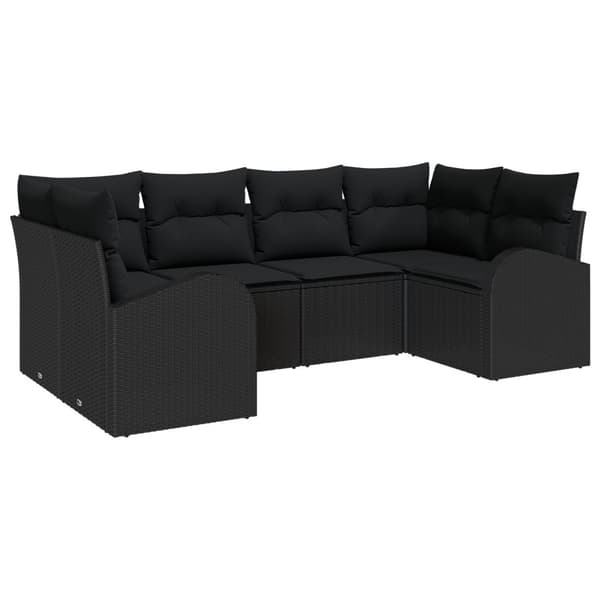 Trädgårdsoffset med kudde 6 pcs Svart Poly Rattan