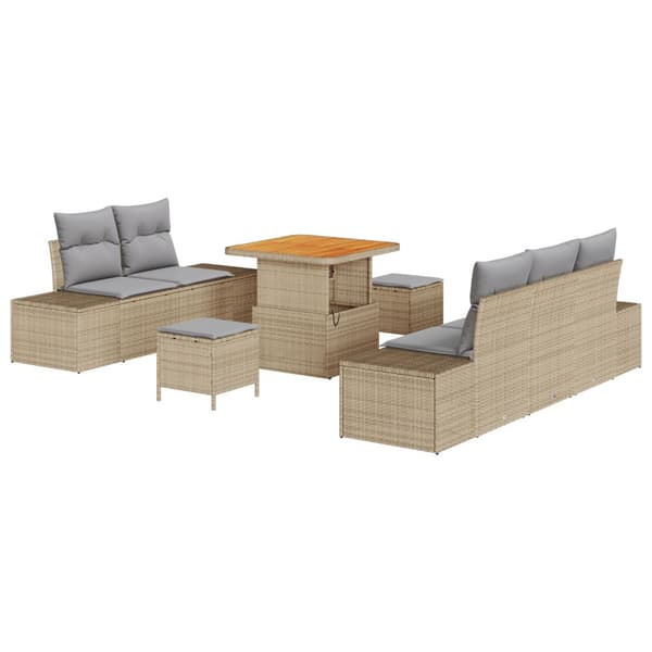 Trädgårdsoffset med kudde med lagring 8 pcs Beige Poly rattan