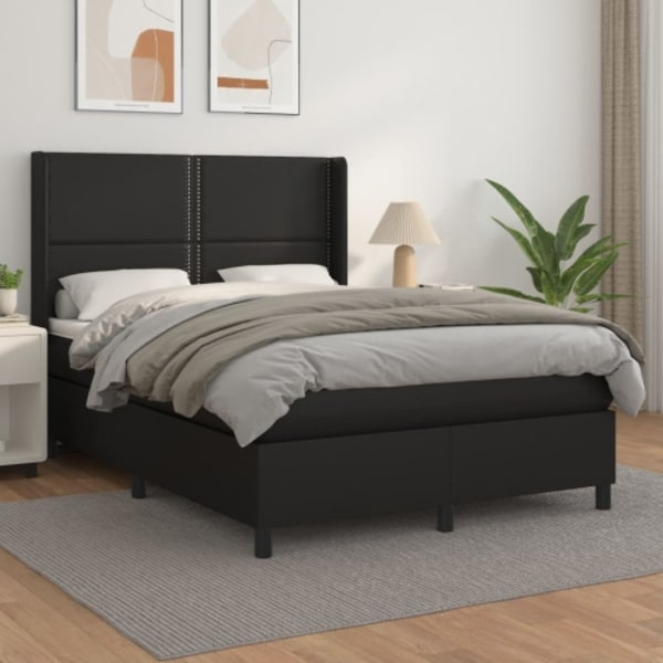 Ramsäng med madrass svart 140x190 cm konstläder