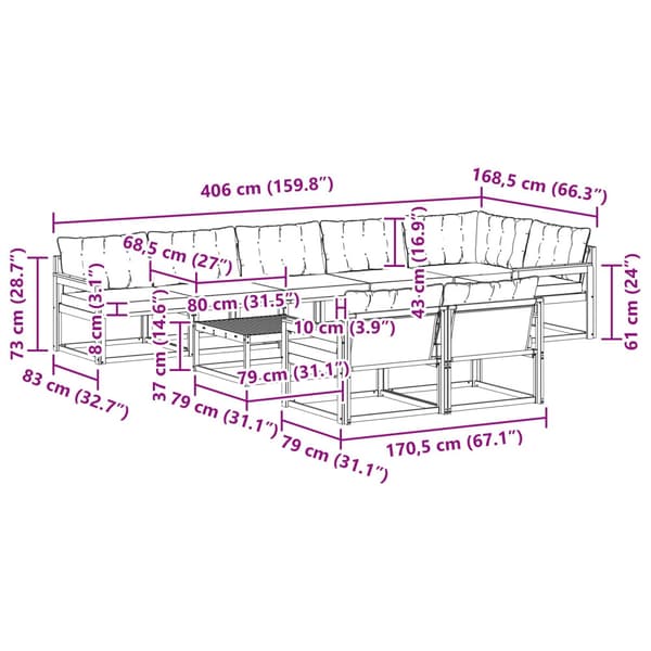 Utomhussoffset 9 pcs Vit och grädde 79 x 79 x 37 cm
