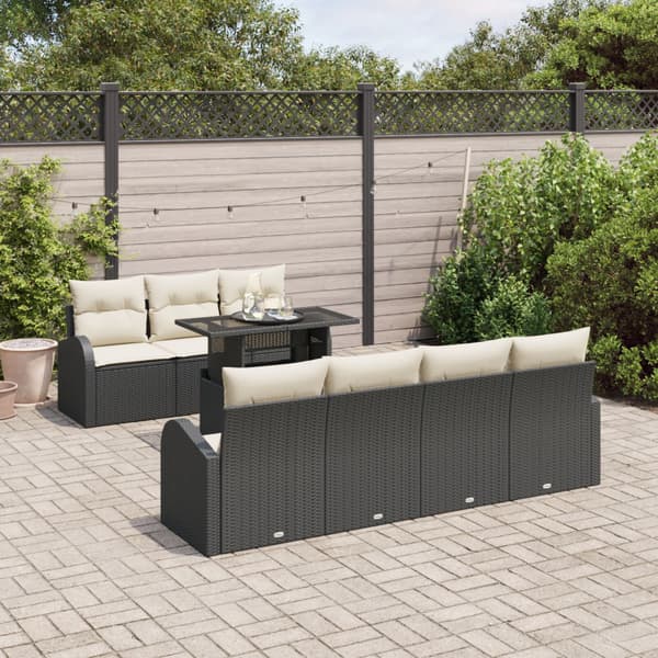 Trädgårdsoffset med kudde 8 pcs Svart Poly rattan