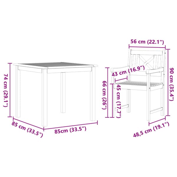 Trädgårdsmöbelset 3 pcs Brun Massivt akaciaträ