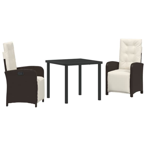 Trädgårdsmöbelset med kudde 3 pcs Brun konstrotting