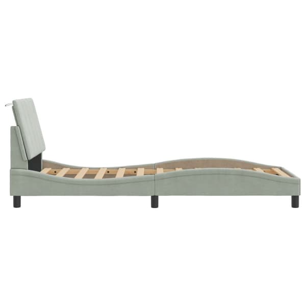 Bed Frame with LED without Mattress "Hanko" Light Grey 80x200 cm Velvet