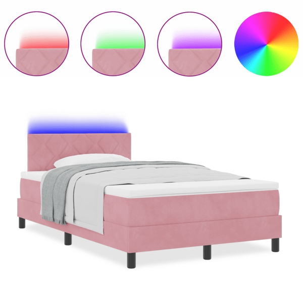 LED Box Säng med huvudgavel Rosa 120 x 200 cm Sammet