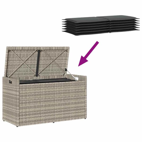 Förvaringsbänk för utomhusbruk dyna ljusgrå 100 cm konstrotting