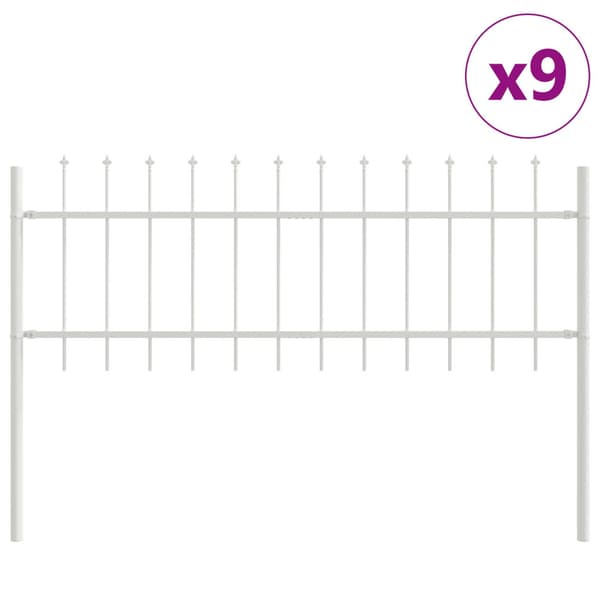 Trädgårdsstängsel 9 pcs Vit 15,3 x 0,6 m Pulverlackerad stål