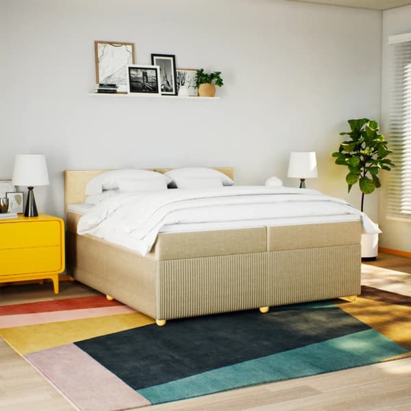 Ramsäng med madrass gräddvit 200x200 cm tyg