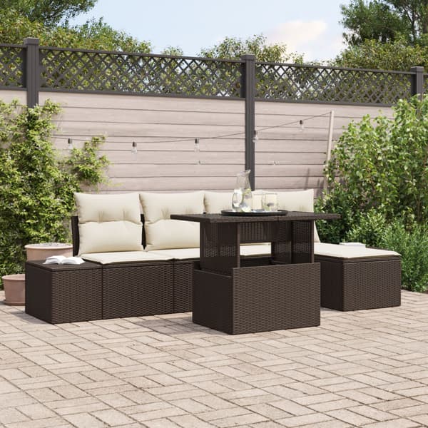 Trädgårdsoffset med lagring 6 pcs Brun Poly rattan