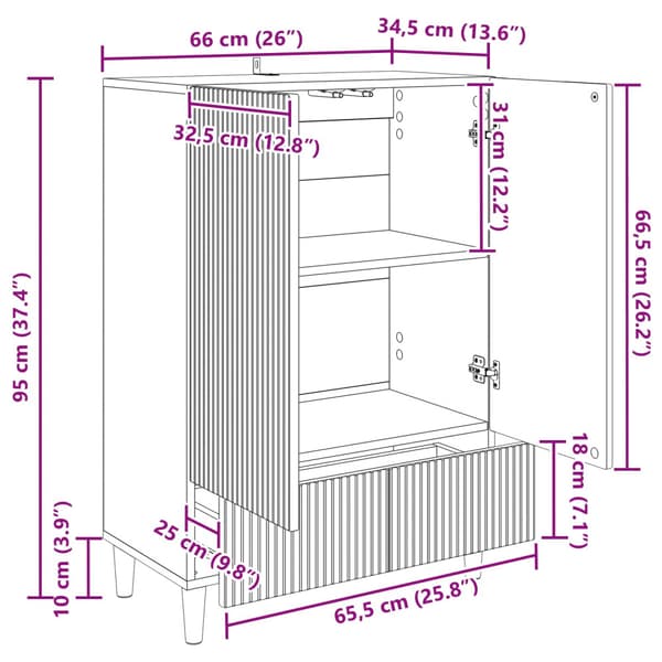 Sideboard med låda Vit 66 x 34,5 x 95 cm Konstruerat trä