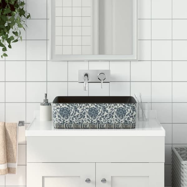 Handfat svart och blå rektangulär 46x35,5x13 cm keramik