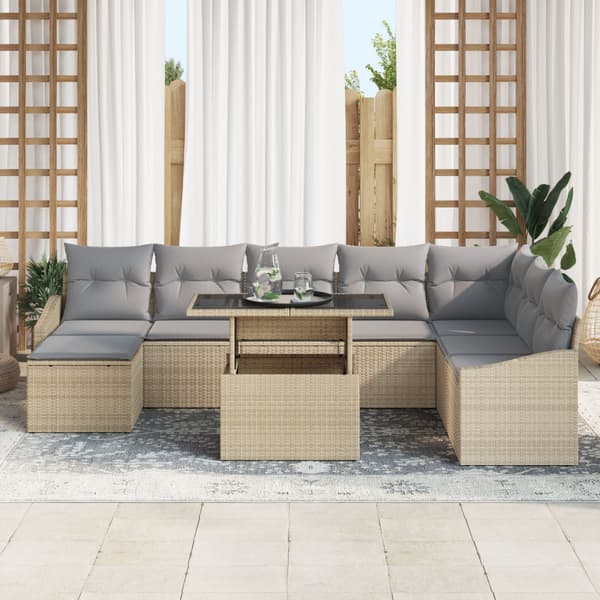 Soffset med kudde 9 pcs Beige och Ljusgrå konstrotting