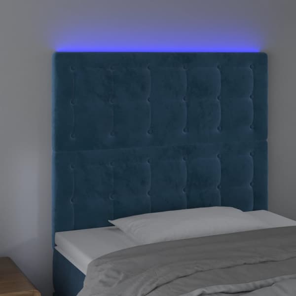 Sänggavel LED mörkblå 90x5x118/128 cm sammet