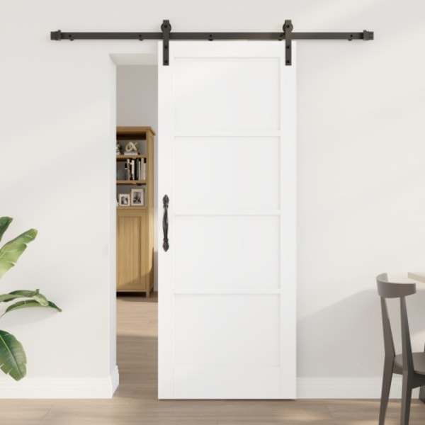Skjutdörr med monteringsset Vit 78x202 cm Solid Furu
