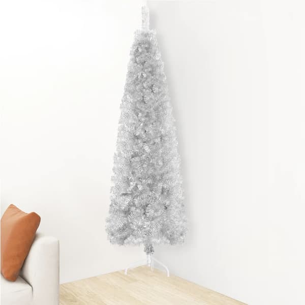 Smal halv plastgran med stativ silver 180 cm