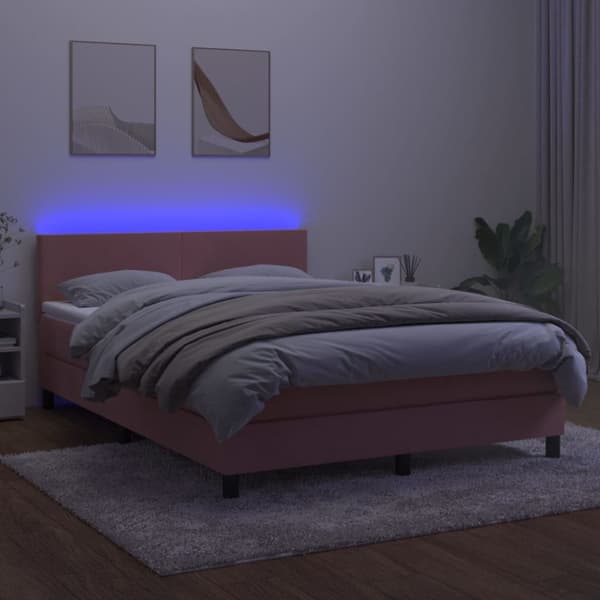 Ramsäng med madrass & LED rosa 140x200 cm sammet