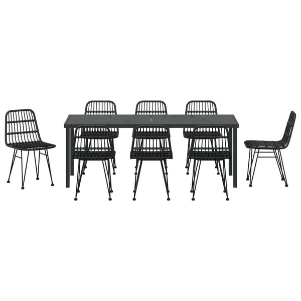 Trädgårdsmöbelset 9 pcs Svart Pulverlackerat stål