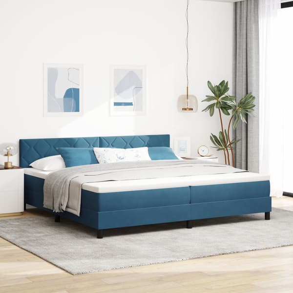 Bäddfjäder med huvudgavel Mörkblå 200 x 200 cm Sammet