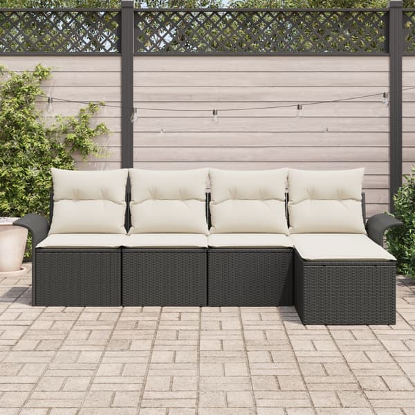 Utomhussoffa med kudde 5 pcs Svart konstrotting
