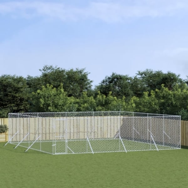 Hundgård för utomhusbruk silver 8x8x2 m galvaniserat stål