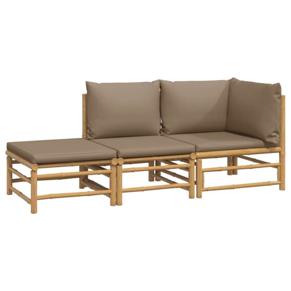 Loungegrupp för trädgården 3 delar taupe dynor bambu