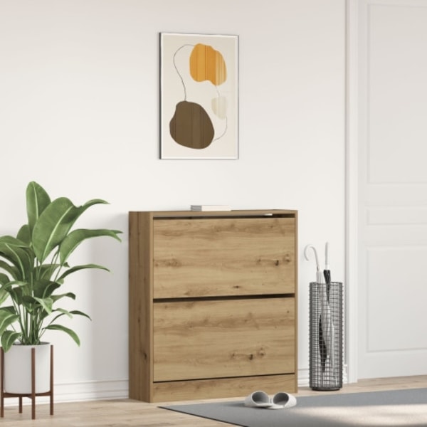 Skoskåp med nedfällbar låda rökt ek 80x21x87,5 cm