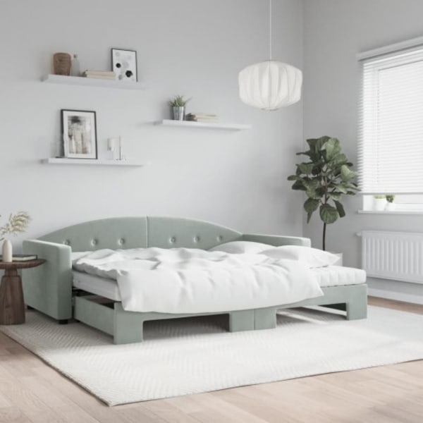 Dagbädd utdragbar med madrasser ljusgrå 90x200 cm sammet