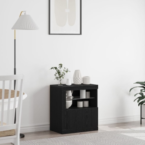 Sideboard med LED-lampor svart ek 60,5x37x67 cm