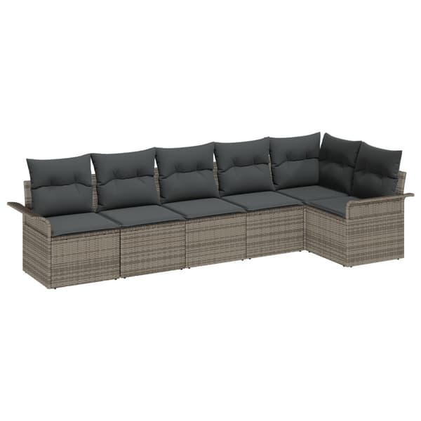 Trädgårdsoffset med kudde med lagring 6 pcs Grå Poly rattan