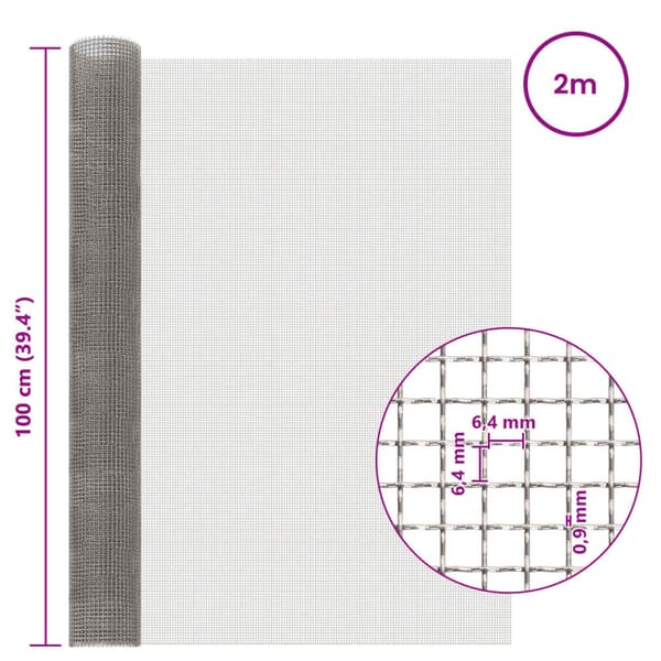 Nätduk 100 x 200 cm 3 Mesh Rostfritt stål 201 Silver