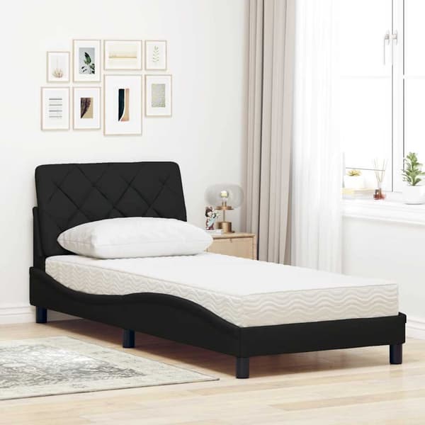 Bed with Mattress Black 90x200 cm Fabric