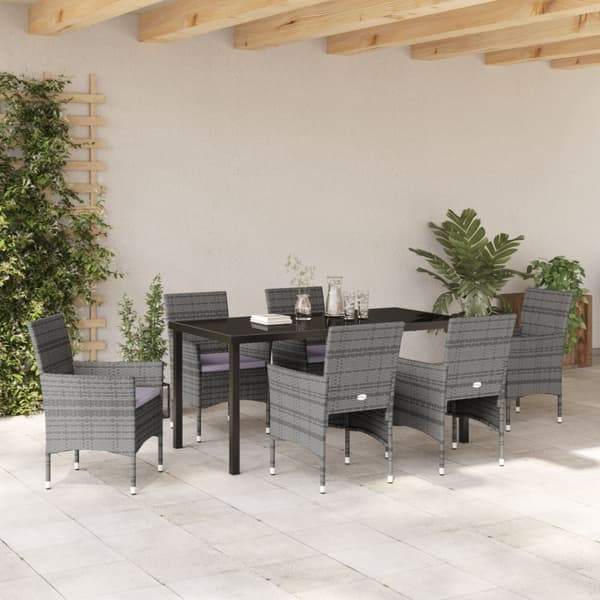 Trädgårdsmöbelset med kudde 7 pcs Grå konstrotting
