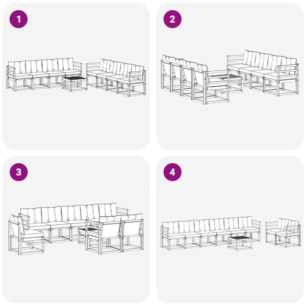 Utomhussoffset med kudde 9 pcs Vit och svart