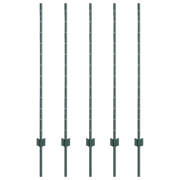 Stängselstolpe 5 pcs Grön 120 cm Stål