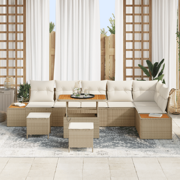 Trädgårdsoffset med kudde med lagring 9 pcs Beige Poly rattan