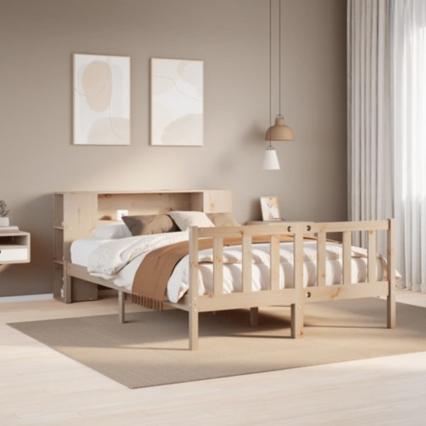 Säng med bokhylla utan madrass 160x200cm massiv furu
