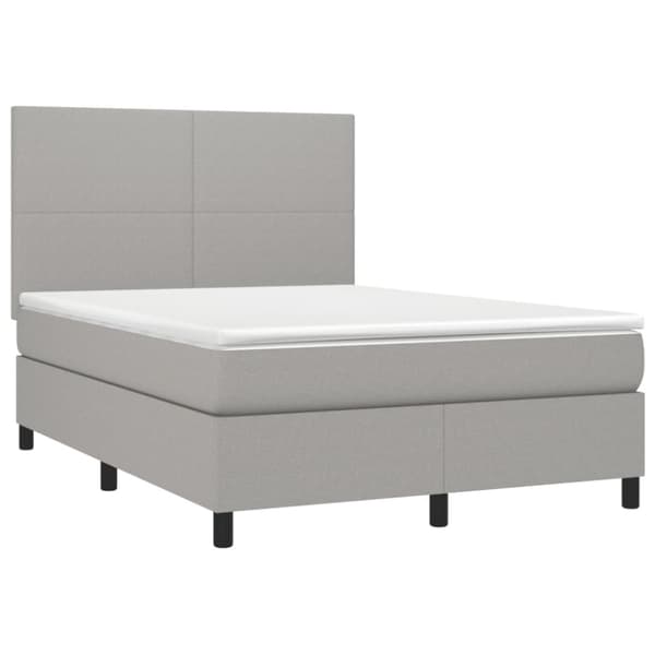 Ramsäng med madrass & LED ljusgrå 140x190 cm tyg