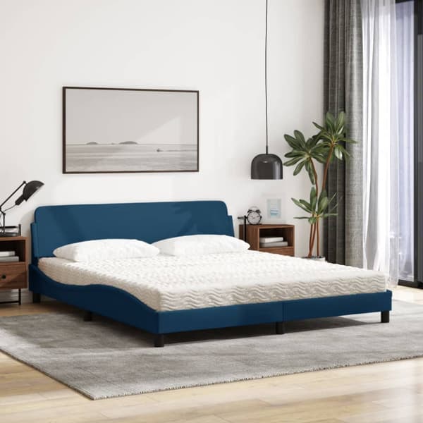 Bed with Mattress "Dover" Blue 180x200 cm Fabric