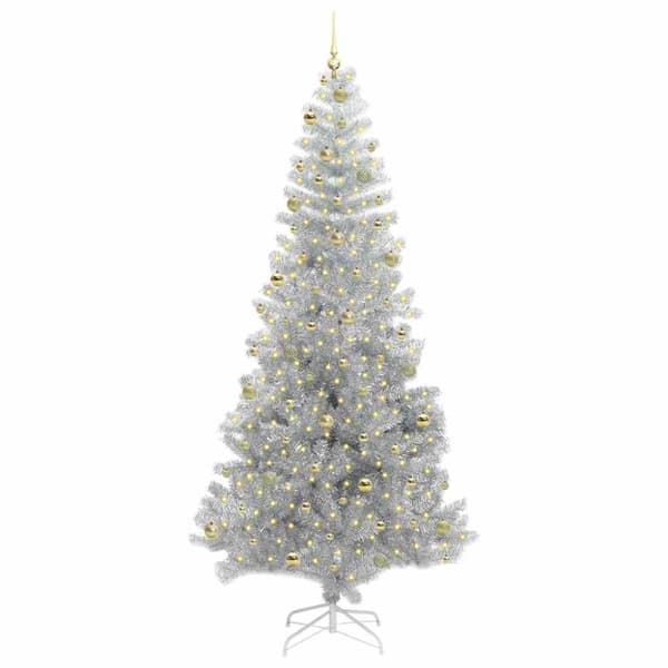 Julgran med LED-belysning Silver 240 cm PET och stål