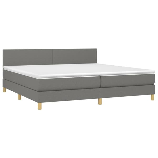 Ramsäng med madrass & LED mörkgrå 200x200 cm tyg