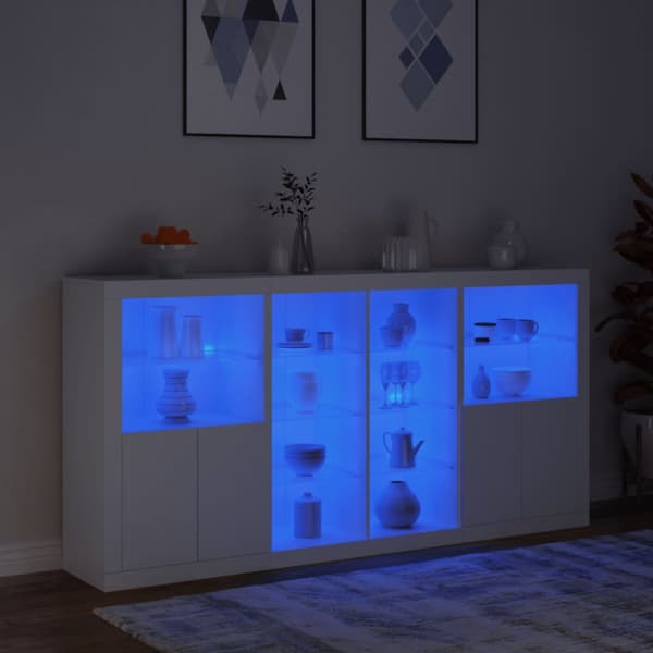 Skänk med LED-belysning vit 202x37x100 cm