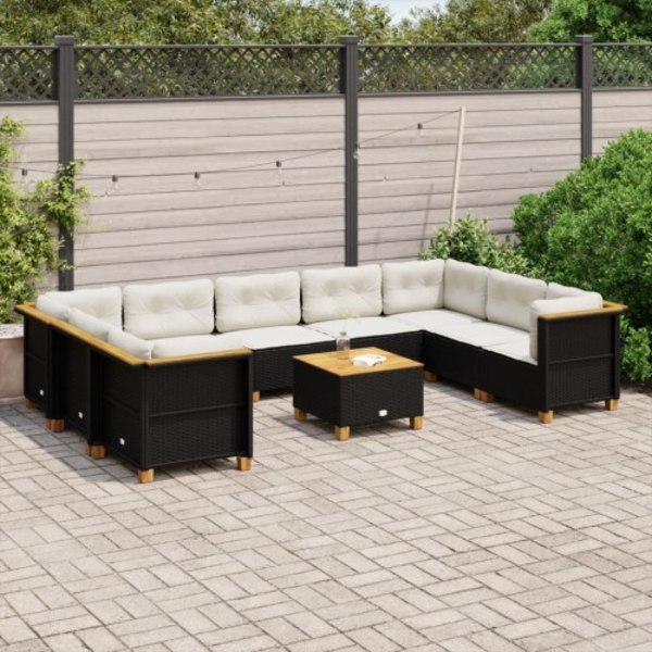 Loungegrupp 10 delar med svarta dynor konstrotting