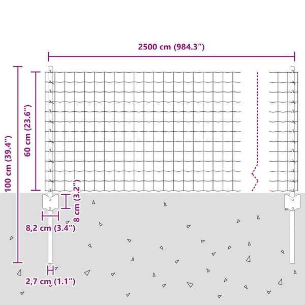 Stängsel med stolpe Silver 0,6 x 25 m Stål