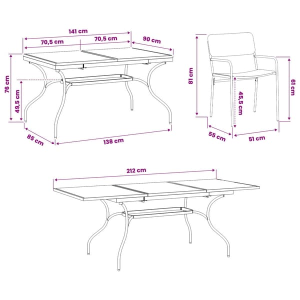 Trädgårdsmöbelset 7 pcs Antracit Stål